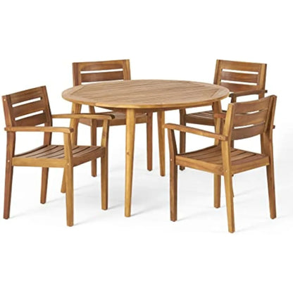 Patio Dining Set 5 Piece Acacia Wood