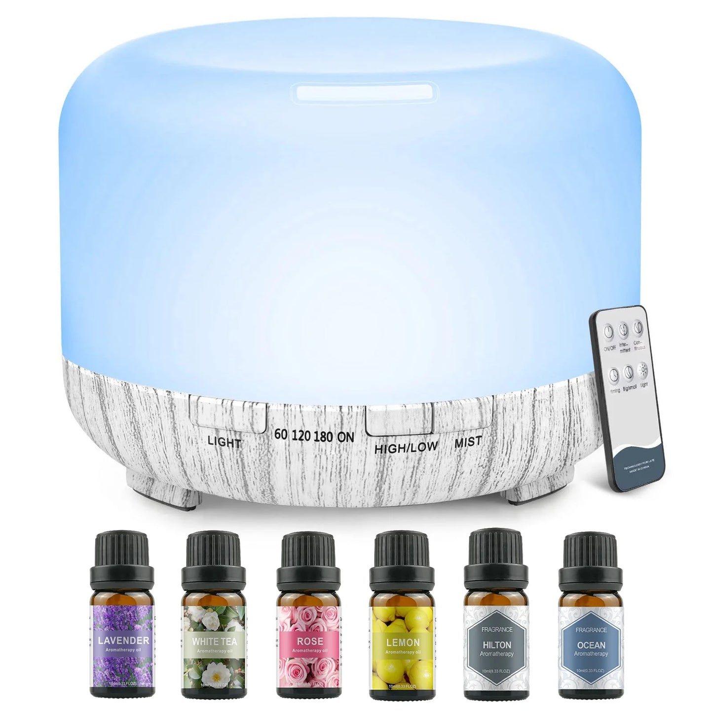 500ML Aromatherapy Oil Diffuser with (Lavender/Rose/Jasmine/Lemon/Hilton/Ocean)