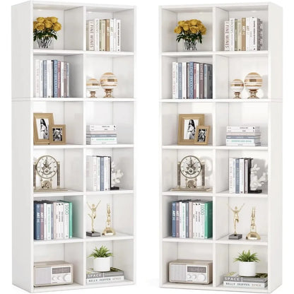 71.65-inch High Cubicle Bookshelves Set of 2, White Modern Bookshelves