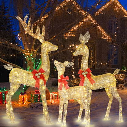 3D Reindeer Family Light Up Deer 3 Set with 210 LED Lights Kit Stakes