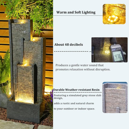 Water Fountain Outdoor Indoor Cascading Floor-Standing With Led Lights And Pump