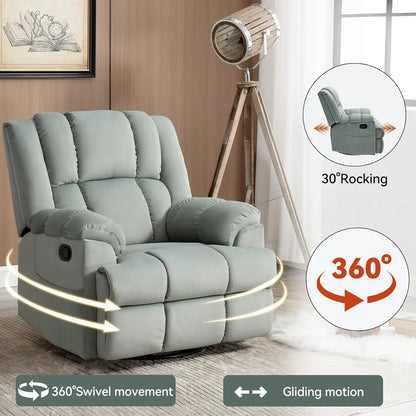 Manual Recliner Chair Swivel Glider, Upholstered Fabric (Green)