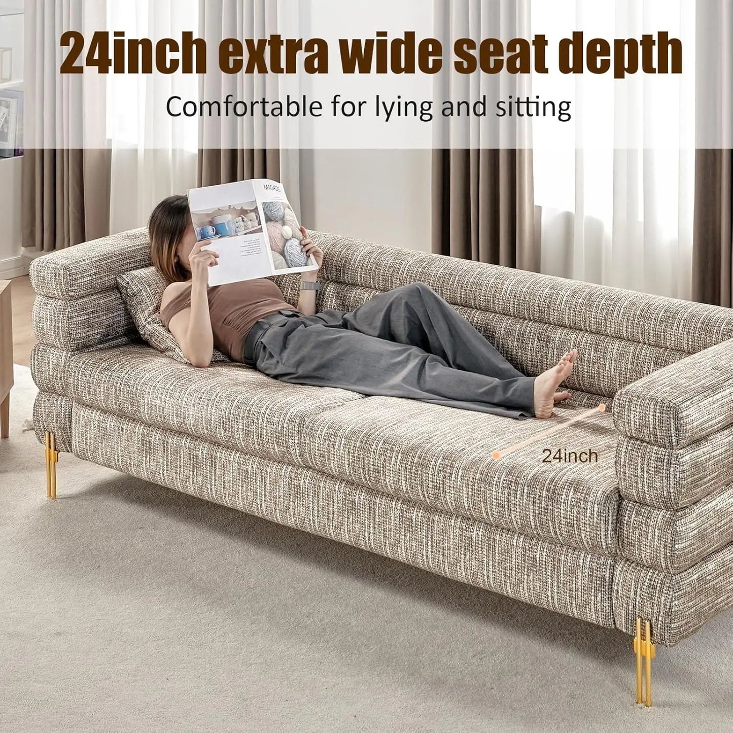 Modern Sofa Couch 24''Extra Deep Seat Sofa 85 inch Oversized Sofa Calico