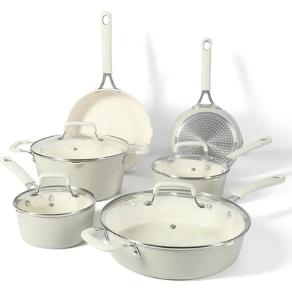 Premium Nonstick PFA Free Ceramic Interior 10 Piece Enamel Exterior