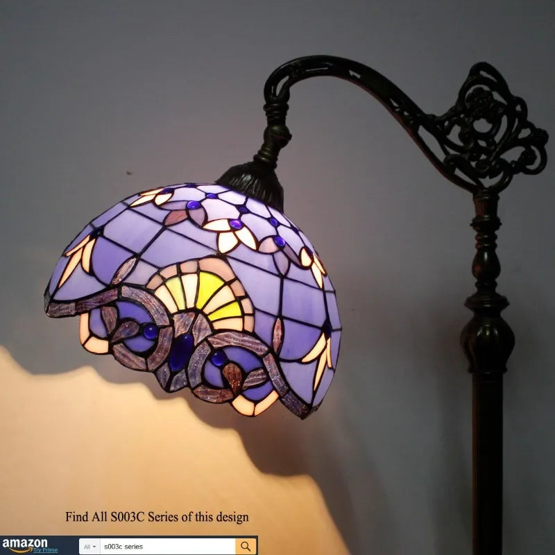 Floor Lamp Style Blue Purple Stained Glass Arched Lamp 12X18X64 Inches