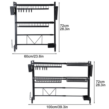 2 Tier Kitchen Storage Shelf Above Sink Stretchable Bowl Draining Rack