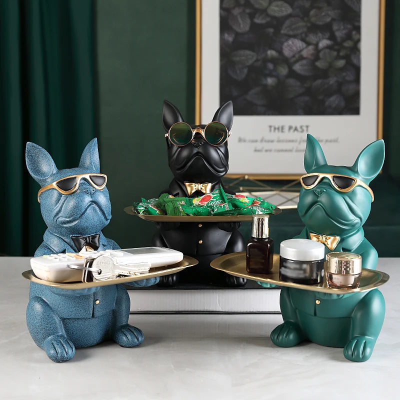 French Bulldog Sculpture Dog Statue Jewelry Storage Table Decoration