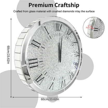 60 CM Crushed Diamond Wall Clock Roman Numerals Clock Quartz Diamond Edge