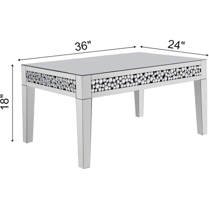 Mirrored Coffee Table, Silver with Crystal Diamond Inlay