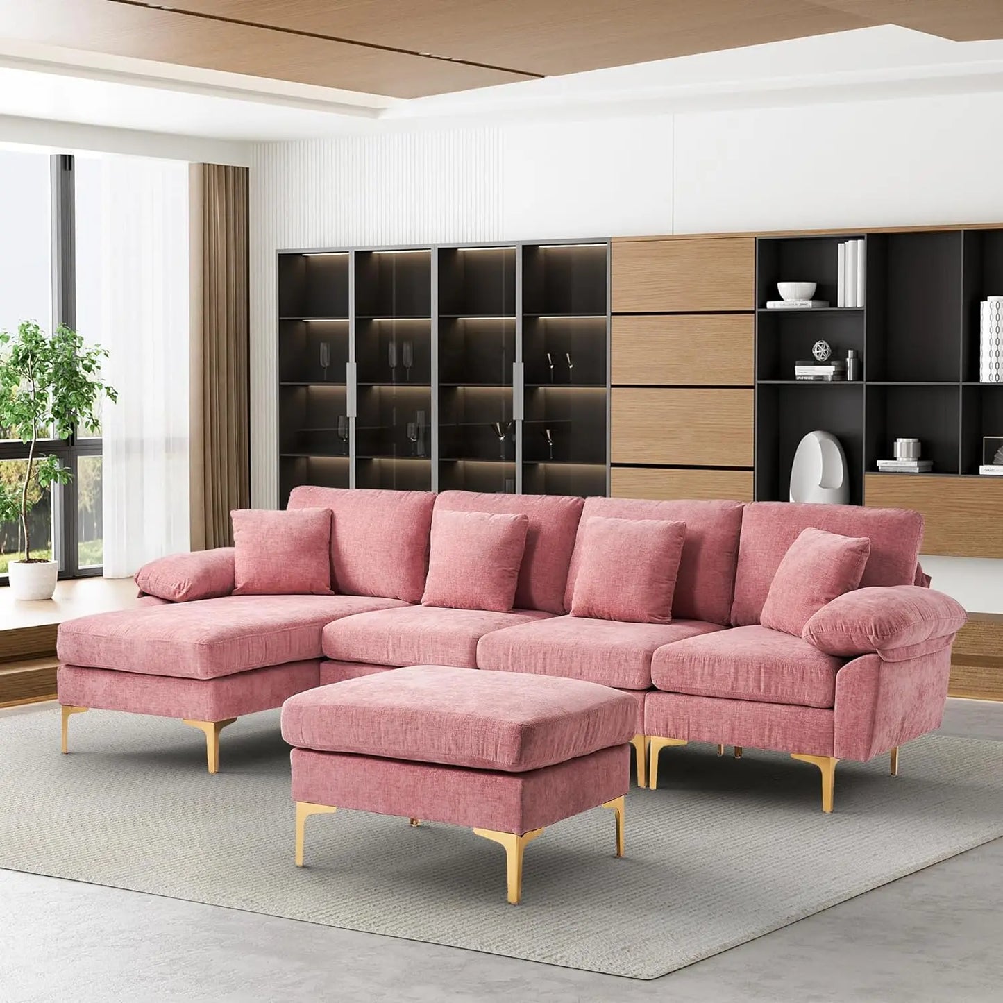 U-Shaped Sectional Sofa Couch, 4 Seat Sofa Set with Chaise Lounge