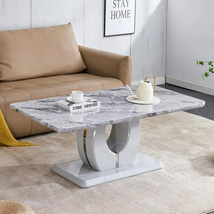 Modern Coffee Table Faux Marble Desktop Rectangular Center Table