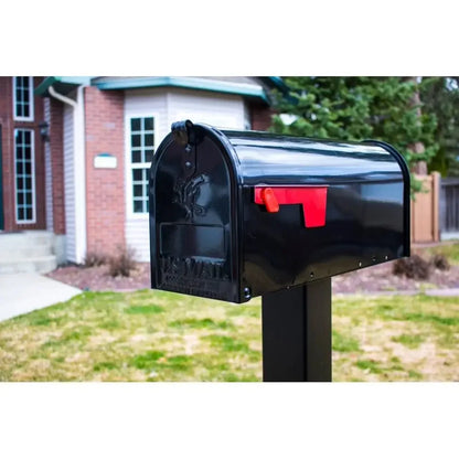 Medium Steel Post Mount Mailbox with Eagle Design Rust-Resistant Black Finish