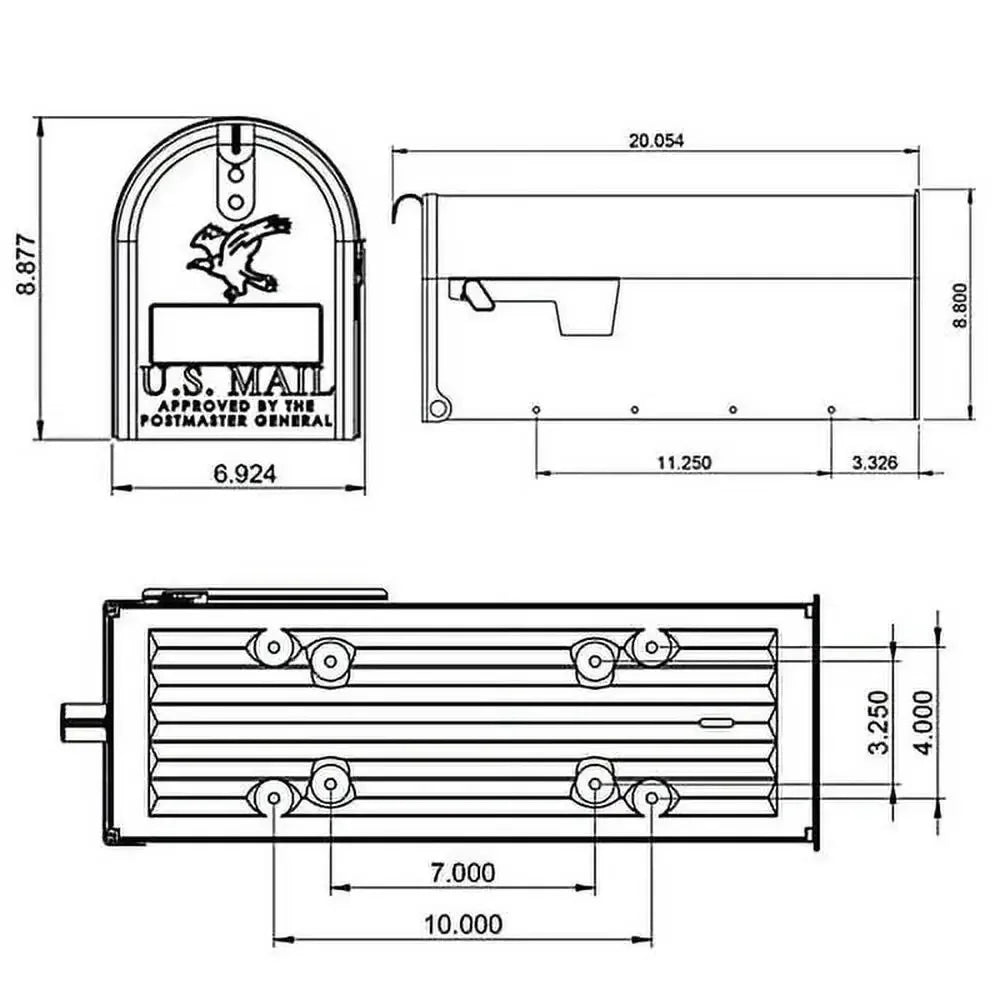 Medium Steel Post Mount Mailbox with Eagle Design Rust-Resistant Black Finish