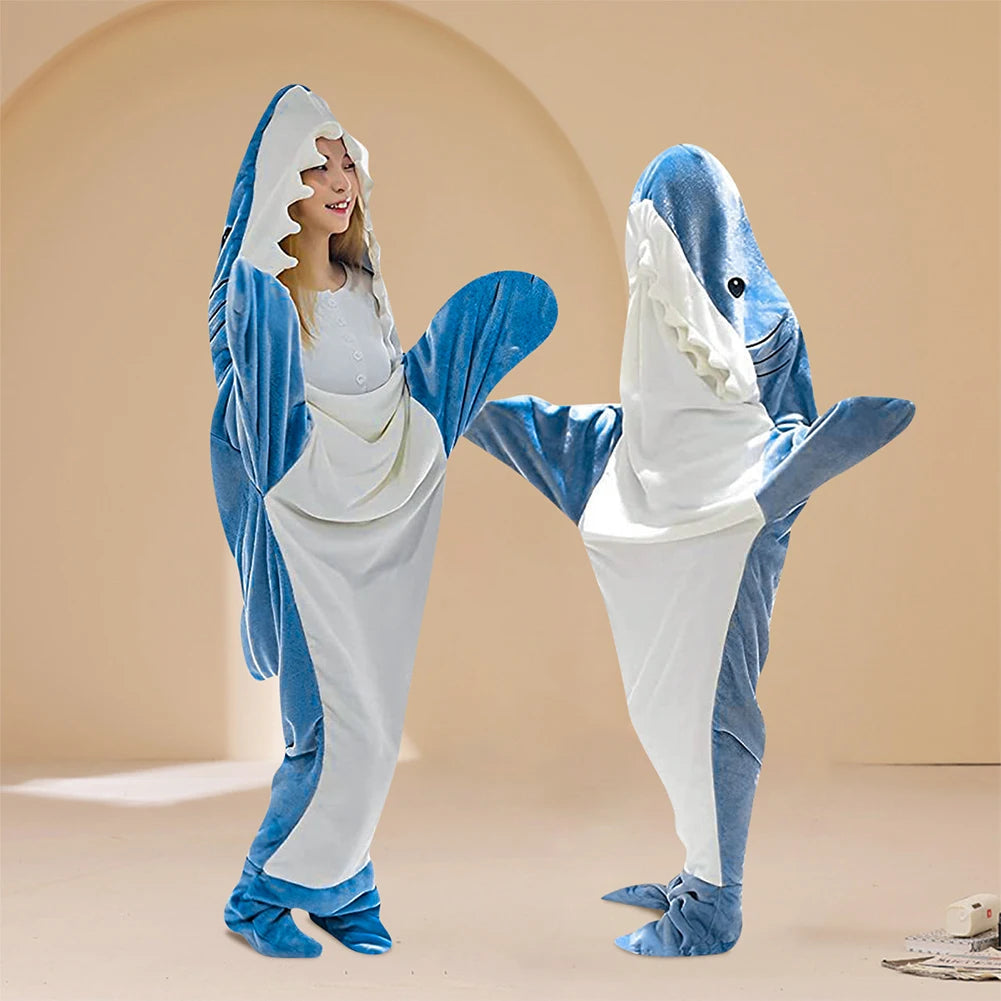 Shark Cartoon Sleeping Bag S, M, L Hooded Warm Flannel Blanket