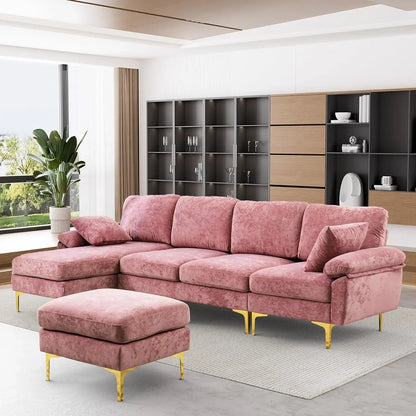 U-Shaped Sectional Sofa Couch, 4 Seat Sofa Set for Living Room Velvet