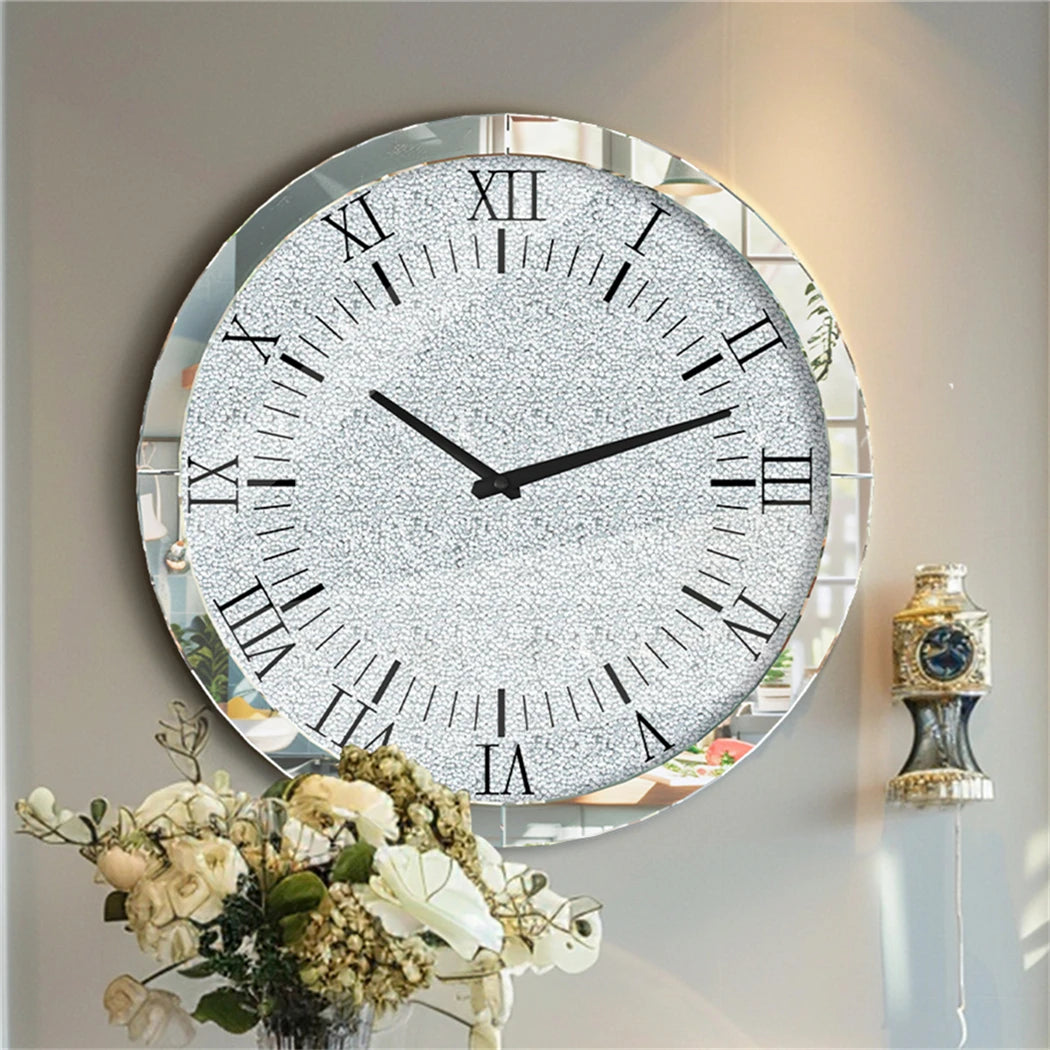 60 CM Crushed Diamond Wall Clock Roman Numerals Clock Quartz Diamond Edge