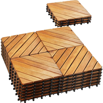 27 PCS Certified Acacia Wood Interlocking Patio Deck Tiles - 12" x 12"