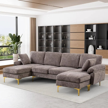 U-Shaped Sectional Sofa Couch, 4 Seat Sofa Set with Chaise Lounge