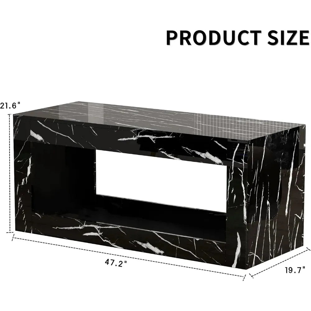 47.2inch LED Coffee Table with Large Open Storage, Modern High Gloss