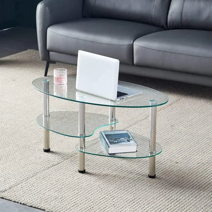 Oval-Shaped Glass Tea Table for Office, Modern Coffee Table