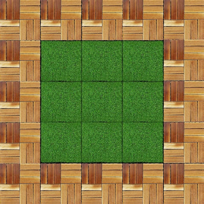 Hardwood Interlocking Deck Tile w/ Artificial Grass