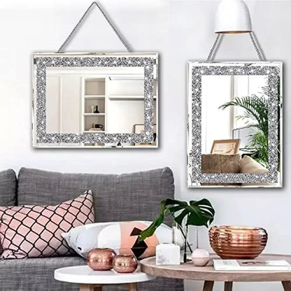 Crystal Decor Wall Mirrors Set Silver Crush Diamond 11”x15” Kit