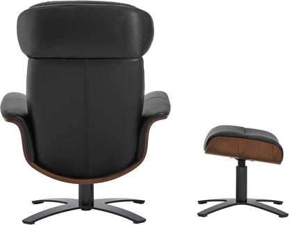 Genuine Leather Reclining Swivel Chair with Adjustable Headrest and Ottoman