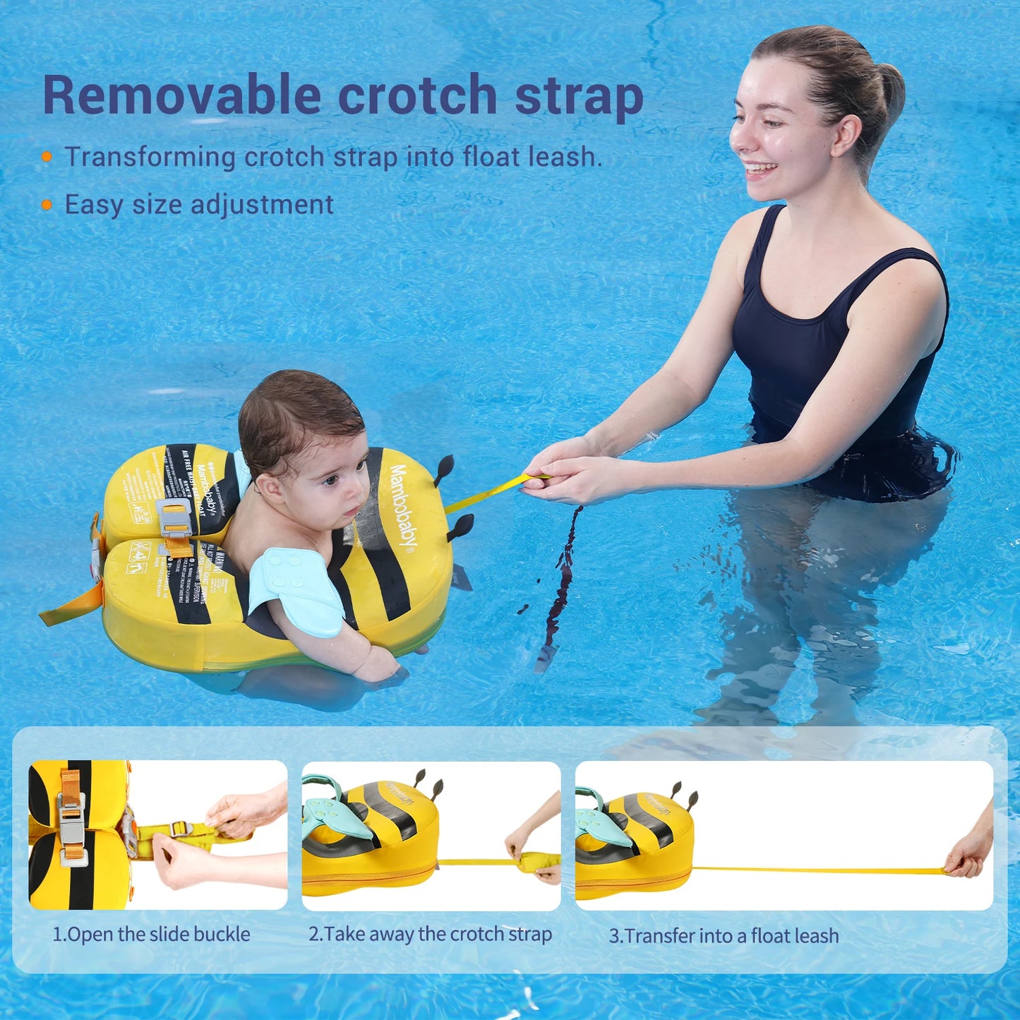 Baby Float With Crotch Strap & Inflation-free Solid Core Ring Have Sunshade