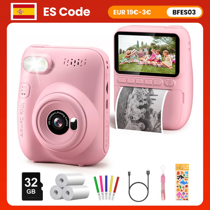 Instant Print Camera for Kids, 3.0" 6-12 Year, 32MP HD 1080P Digital with 3 Rolls of Printer Paper