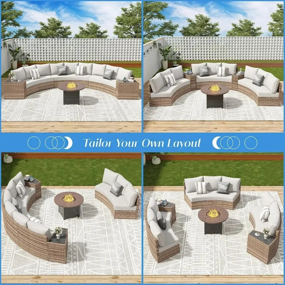 Patio Furniture Sets11 Piece Half Moon 6 seats Wicker With Metal Frames