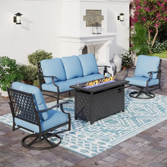 Metal Outdoor Patio Furniture Set with Fire Pit Table,