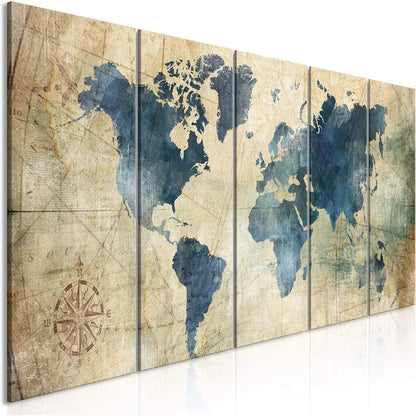 Acoustic Canvas Wall Art World Map 90x35 in - 5pcs Picture with Acoustic Foam