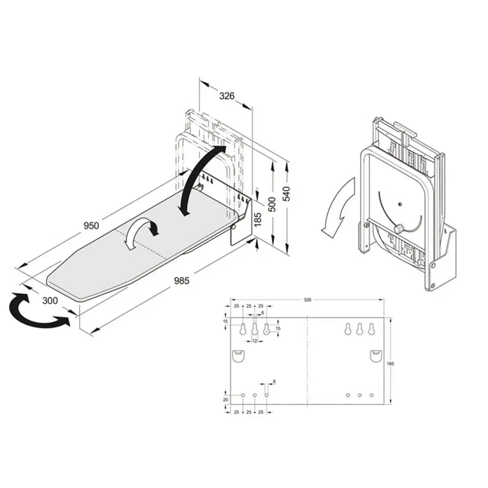 Wall Mounted Ironing Board Heavy Duty Foldable Hiding 180° Swivel