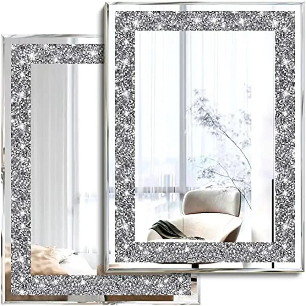 Crystal Decor Wall Mirrors Set Silver Crush Diamond 11”x15” Kit