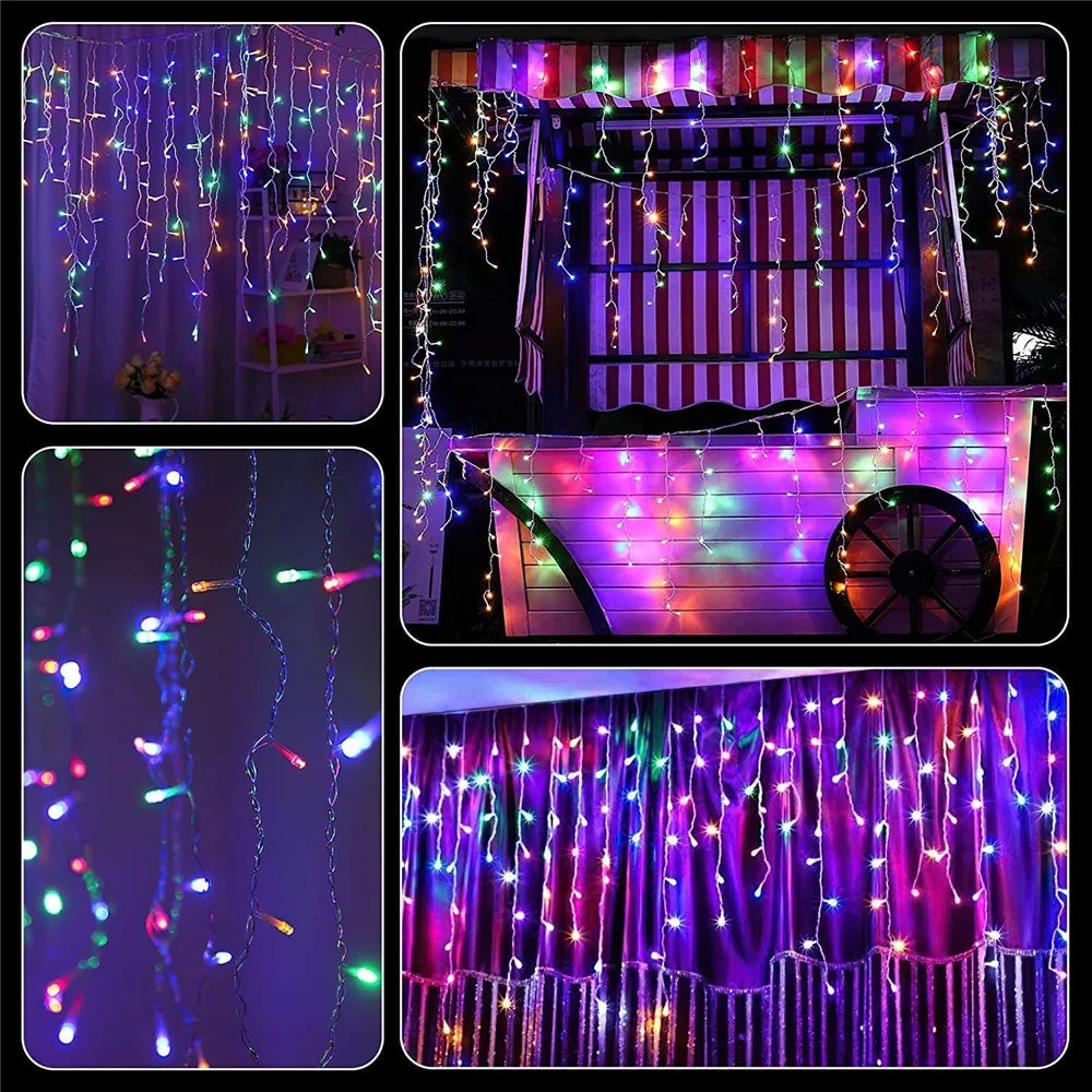 NEW 2024 Christmas Decorations Lights Solar Icicle Curtain Lights 8 Modes