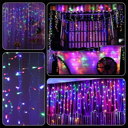 NEW 2024 Christmas Decorations Lights Solar Icicle Curtain Lights 8 Modes