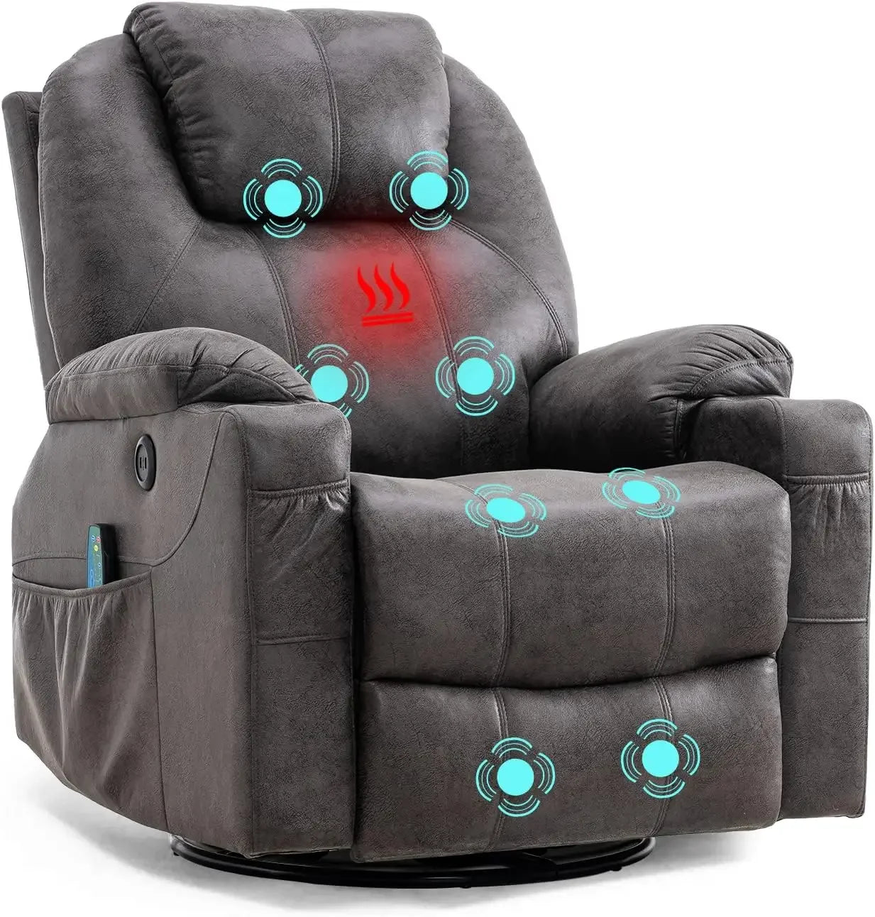 Swivel Rocker Recliner Chair Manual Glider Rocking Recliner Chair with Heated Massage