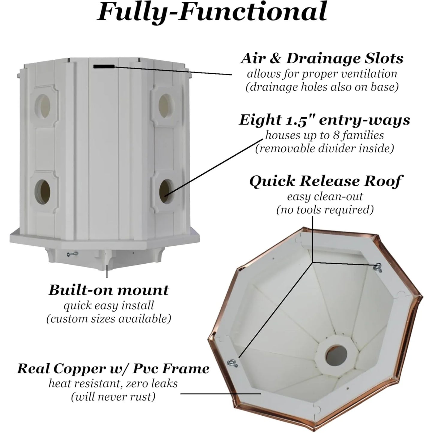 US Two-Story 8 Compartment Weather-Resistant Birdhouse with Copper Roof (4" x 4" Mount)