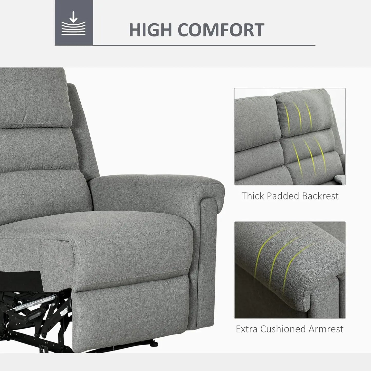 Living Room Sofa 3Seater Recliner Sofa with Manual Pull Tab Fabric