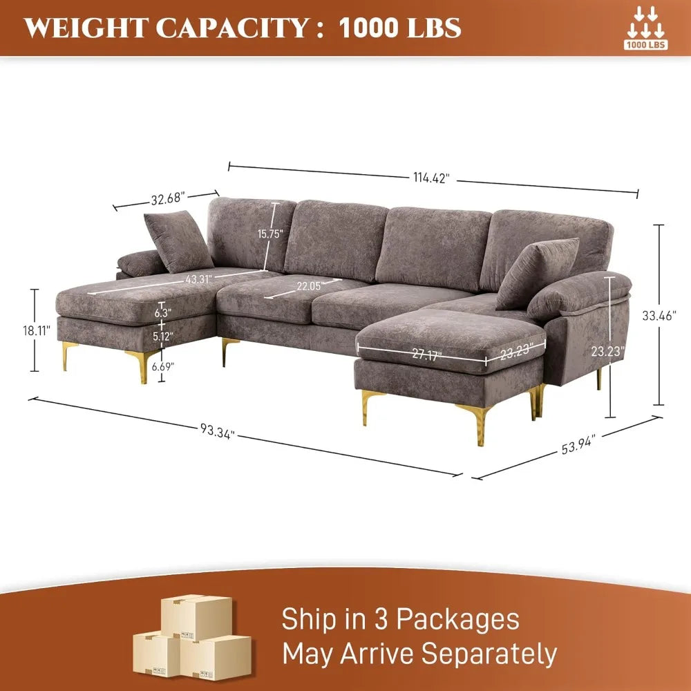 U-Shaped Sectional Sofa Couch, 4 Seat Sofa Set with Chaise Lounge