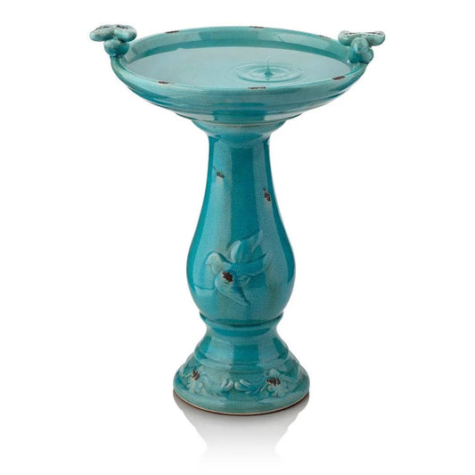 US 24 in. Tall Outdoor Ceramic Antique Pedestal Birdbath