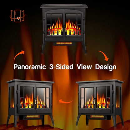 Electric Fireplace Stove, Freestanding Fireplace Heater with Realistic Flame