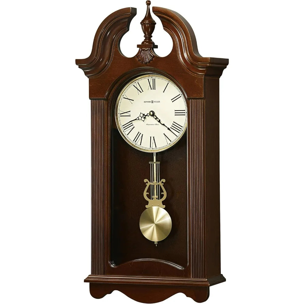 Wall Clock Cherry Bordeaux Finish, Brushed Brass Round Pendulum Bob