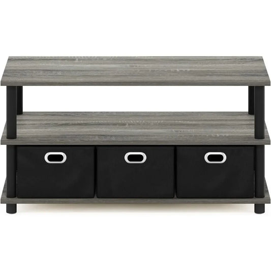 Tea table, 31.22D x 15.5W x 15.8H inches, oak gray/black/