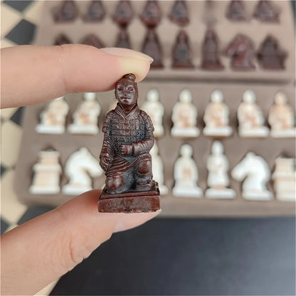 Antique Small Terra Cotta Warriors Chess Pieces Chess Leather Board 28cm/11.02inch