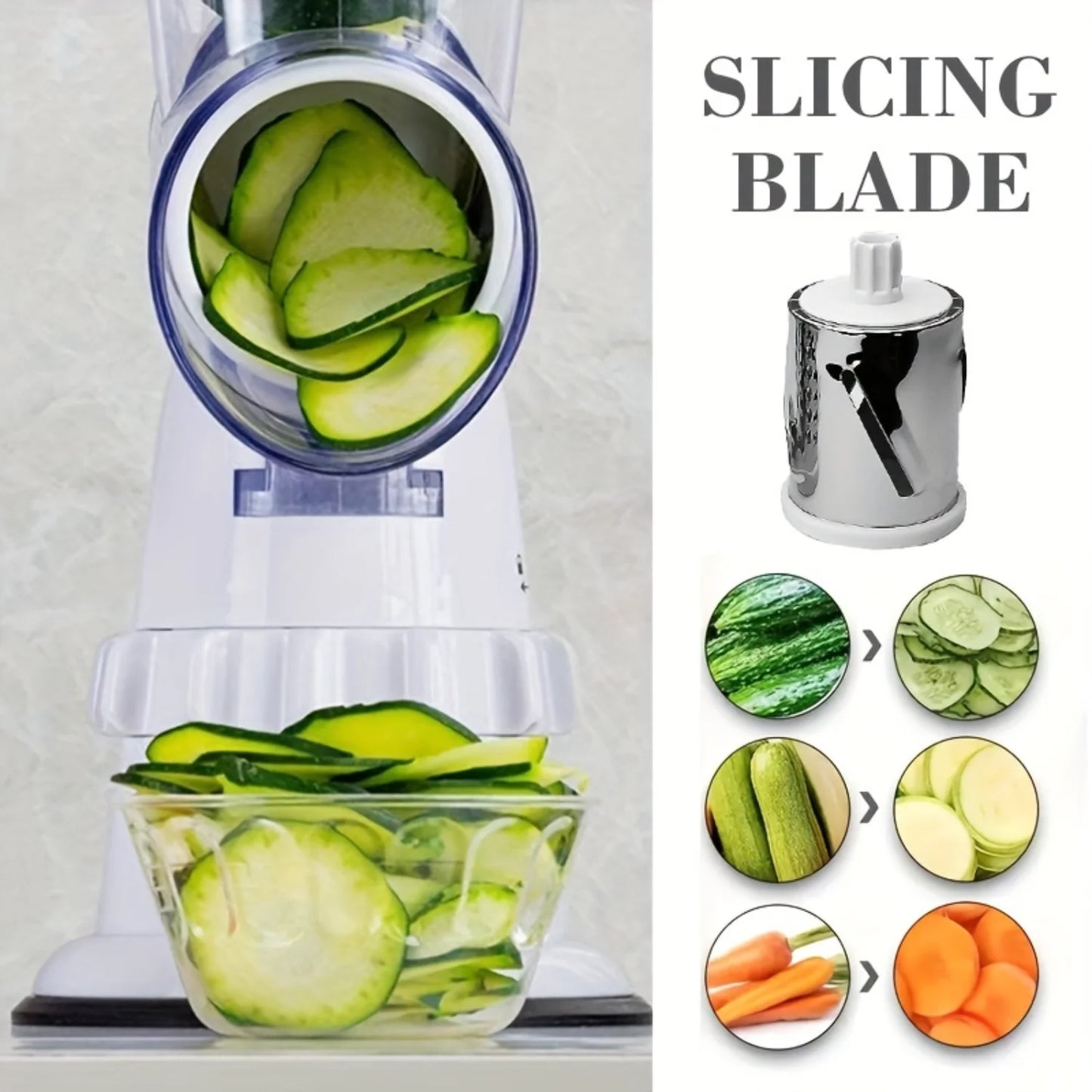 4-In-1 Vegetable Cutter: Rotary Slicer, Grater, Chopper