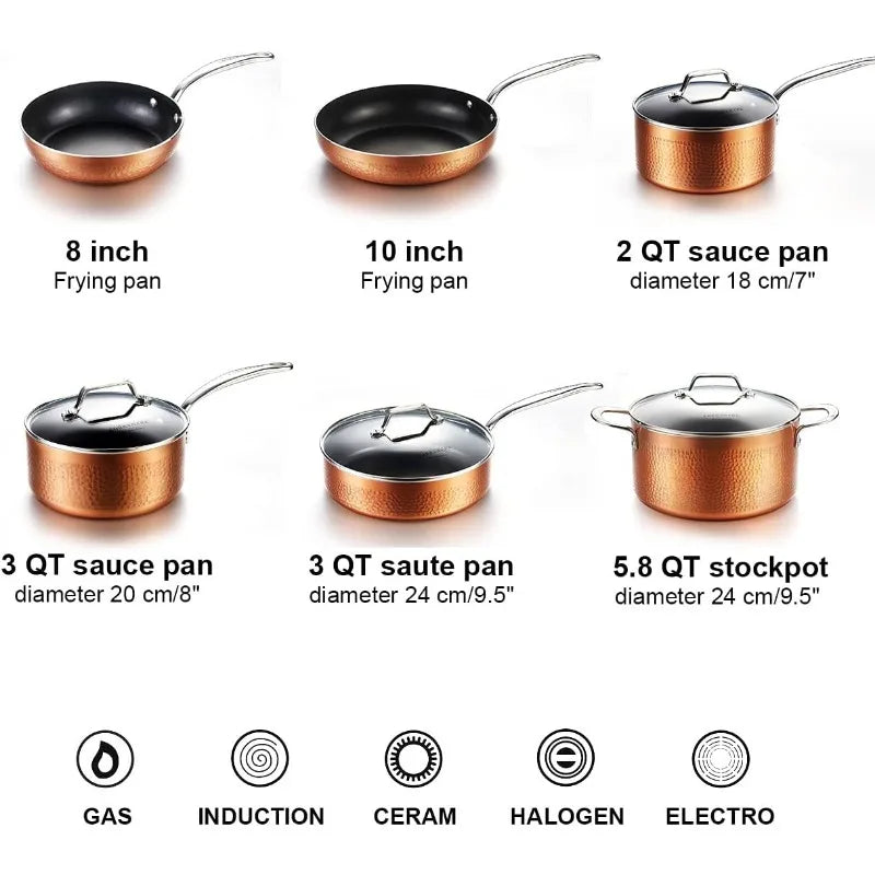 10-Piece Diamond Nonstick Ceramic Induction Cookware Set Scratch-Resistant