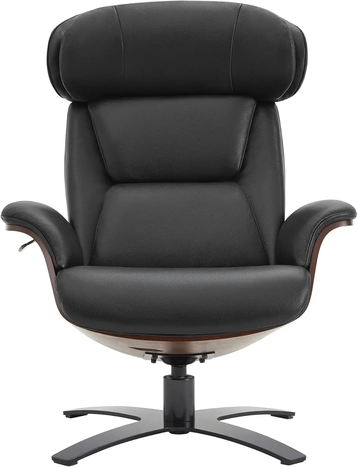 Genuine Leather Reclining Swivel Chair with Adjustable Headrest and Ottoman