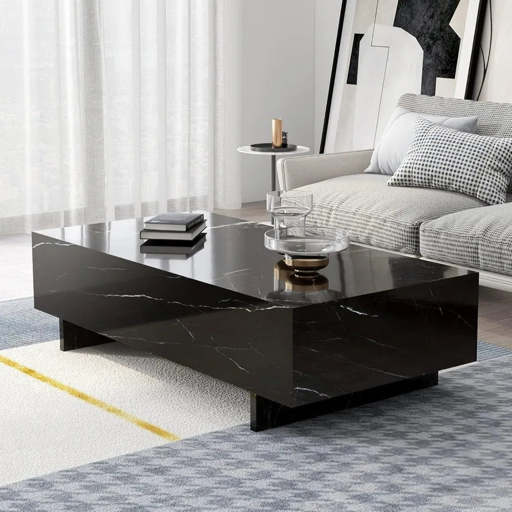 Marble rectangular living room coffee table, modern high gloss elegant