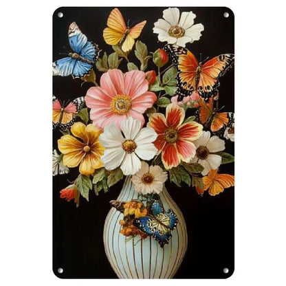 Rustic Butterfly and Flower Iron Painting Frameless Iron Painting - Vintage